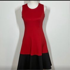 Calvin Klein Black Red Fit & Flare Sleeveless Dress Women’s Size 6 Nwot Casual Red Sleeveless Stretch Dress, Casual Red Stretch Sleeveless Dress, Red Stretch Sleeveless Mini Dress, Casual Knee-length Sleeveless Dress By Calvin Klein, Red Fitted Sleeveless Mini Dress, Casual Calvin Klein Knee-length Sleeveless Dress, Calvin Klein Fitted A-line Mini Dress, Red Fitted A-line Sleeveless Dress, Fitted Red A-line Sleeveless Dress