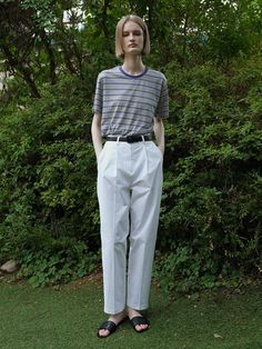 Composition : COTTON 98% SPAN 2%Country of Origin : Republic of Korea Classic White Ankle-length Pants, White Ankle-length Classic Pants, Classic White Bottoms For Summer, Classic White Summer Bottoms, White Cotton Ankle-length Pants, White Ankle-length Cotton Pants, Chic White Tapered Leg Bottoms, White Relaxed Fit Tapered Leg Pants, White Ankle-length Workwear Bottoms