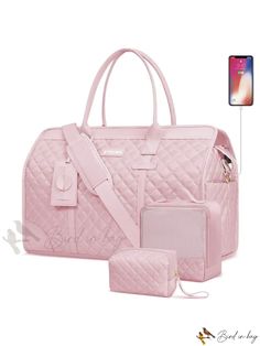 Bird in Bag - Womens Overnight Travel Bag Set with Wet Pocket, Shoe Bag, Toiletry Bag, Carry-on Duffel, and Gym Overnight Trip Satchel Bag With Removable Pouch, Tote Bag With Removable Pouch For Overnight Trips, Tote Bags With Removable Pouch For Overnight Trips, Pink Portable Satchel For Travel, Pink Bags With Luggage Sleeve For Overnight Trips, Pink Bag With Large Capacity For Overnight Trips, Rectangular Bags With Large Capacity For Overnight Trips, Pink Rectangular Shoulder Bag For Overnight Trips, Pink Large Capacity Shoulder Bag For Overnight Trips