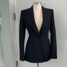 Gabriela Hearst Black One Button Blazer, Size 38, Nwt Chic Black Single Button Suit, Chic Black Suit With Single Button, Elegant Black Career Suits, Black Structured Fitted Suit, Black Fitted Structured Suit, Fitted Structured Black Blazer, Black Fitted Structured Blazer, Fitted Black Structured Blazer, Elegant Black Blazer For Career