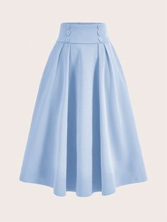 Ladies Solid Color Versatile Daily Wear Skirt With Elegant Style Baby Blue Casual   Knitted Fabric Plain Flared Slight Stretch  Women Clothing, size features are:Bust: ,Length: ,Sleeve Length: 1940s Skirt And Blouse, Baby Blue Skirt, Light Blue Skirt, Elegant Skirts, Light Blue Skirts, Mid Length Skirt, Simple Skirt, Fashion Sewing Tutorials, Dress Design Sketches