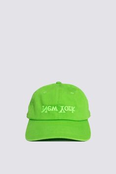 Assembly New York Embroidered Hat - Neon Green Green Cotton Trucker Hat With Flat Bill, Green Cotton Dad Hat With Flat Bill, Six-panel Dad Hat For Spring Streetwear, Green Cotton Dad Hat, One Size, Green Cotton Dad Hat One Size, Green Cotton Hat With Embroidered Logo, Green Cotton Curved Bill Hat, Green Cotton Baseball Cap With Curved Visor, Green Curved Bill Dad Hat For Streetwear