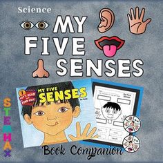 the book cover for my five sensess with pictures of children's faces and hands