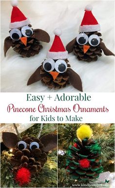 pinecone christmas ornaments are easy to make and perfect for the kids to make