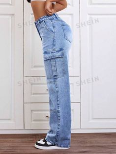 SHEIN ICON Washed Cargo Jeans | SHEIN USA Non-stretch Denim Cargo Jeans, Non-stretch High Rise Denim Blue Cargo Jeans, High Rise Non-stretch Medium Wash Cargo Jeans, Fitted Washed Blue Denim Cargo Jeans, Fall Blue Denim Cargo Jeans, High Rise Non-stretch Blue Cargo Jeans, Light Wash Jeans With Cargo Pockets For Fall, Fitted Denim Cargo Jeans, Baggy Light Wash Denim Cargo Jeans