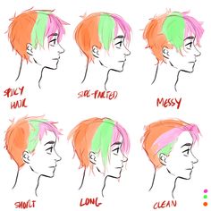 the different hair styles for men with short and long hair are shown in this drawing