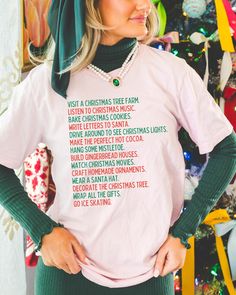 Tee Shirt: Cute Christmas List Digital Art Collage Design Super Soft, Cozy Tee 100% Cotton (Heather Colors are 90% Cotton, 10% Polyester) Machine Wash Warm -------- SIZING: Width x Length x Sleeve Length (Inches) XS: 16.5 x 27.01 x 8.62 S: 17.99 x 27.99 x 8.9 M: 20 x 29.02 x 9.17 L: 22.01 x 30 x 9.45 XL: 24.02 x 31.02 x 9.72 2XL: 25.98 x 32.01 x 10 3XL: 27.99 x 32.99 x 10.39 4XL: 30 x 33.98 x 10.79 -------- PRINT ON DEMAND: We are obsessed with Print on Demand! As a small family (okay one person Christmas Cotton T-shirt With Text Print, Christmas Pink Cotton Tops, Pink Cotton Christmas Tops, Festive Crew Neck T-shirt With Letter Print, Festive Letter Print Crew Neck T-shirt, Pink Letter Print T-shirt For Holiday, Pink Graphic Print Christmas Tops, Pink Christmas Graphic Print Tops, Christmas Pink T-shirt With Letter Print