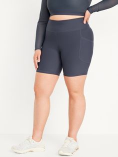 pull-on waist hip pockets fit your phone go-dry wicks moisture sits at belly button fitted hits above knee 8" regular inseam models are approx.  5'9" and wear sizes s (4), l (12) and xl (18)machine wash according to the care instruction label Compressive Moisture-wicking Biker Shorts With 5-inch Inseam, Gray Compression Bottoms With Built-in Shorts, Sporty Blue Shorts With 5-inch Inseam, Sporty Hip-length Activewear With Built-in Shorts, Solid Go-dry Biker Shorts, Functional Mid-thigh Running Bottoms, Functional Mid-thigh Length Running Bottoms, Gray Mid-thigh Length Activewear For Sports, Mid-thigh Length Shorts With Pockets