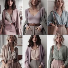 Cool Summer Color Palette Outfit Ideas, True Summer Outfits Casual, Soft Natural Soft Summer Outfits, Soft Summer Office Wardrobe, Soft Summer Business Outfits, Muted Cool Color Outfits, Soft Natural True Summer, Soft Summer Hourglass Outfits