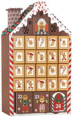 a gingerbread house shaped calendar is shown