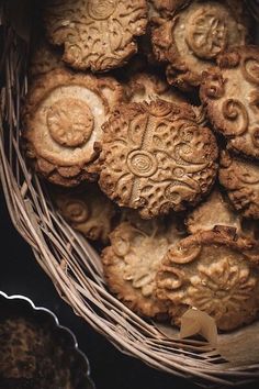 a basket filled with cookies on top of a table