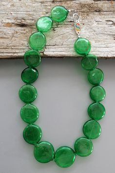 Green Recycled Glass Necklaces For Jewelry Making, Green Glass Beaded Necklace, Green Round Glass Beaded Necklaces, Green Glass Round Bead Necklaces, Green Glass Beaded Necklaces, Green Glass Round Beads Necklaces, Green Glass Necklaces With Round Beads, Green Glass Necklace With Round Pendant, Green Round Pendant Necklace In Glass