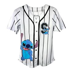 Dive into the tropical world of Lilo and Stitch with our Disney Ladies Baseball Jersey Shirt! This charming white and black shirt features playful prints, capturing the essence of the beloved characters. With a comfortable fit and a button-down style, it's perfect for casual outings for women. Embrace the magic of Disney with this shirt, combining style and nostalgia. Let Lilo and Stitch accompany you on your everyday adventures!•Officially licensed•100% polyester construction•Relaxed fit button Stitch Clothes Summer, Stitch Birthday Outfit, Stitch Preppy, Stitch Outfits, Stitch Room, Stitch Things, Lilo And Stitch Characters, Cute Disney Outfits, Cute Nike Outfits