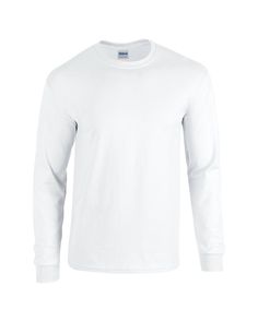 Gildan 5400 Unisex Heavy Cotton Long Sleeve T-Shirt White Stretch Pre-shrunk Tops, White Stretch Crew Neck Sweatshirt, Basic White Long Sleeve Tops, White Stretch Long Sleeve T-shirt, White Stretch Cotton T-shirt, Classic White Stretch T-shirt, Solid Color Long Sleeve Plain T-shirt, Plain White Cotton T-shirt, Plain White Tops For Fall