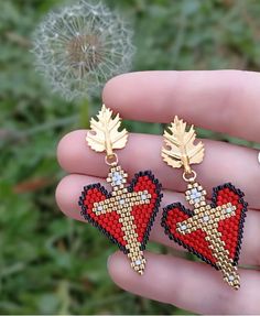 Heart Shaped Beaded Earrings As Gift, Heart Beaded Round Earrings For Gift, Handmade Red Heart-shaped Jewelry, Beaded Earrings With Heart And Round Beads For Gift, Red Beaded Jewelry For Gift Making, Handmade Heart Earrings For Valentine's Day Gift, Heart-shaped Beaded Jewelry For Gifts, Heart Beads Dangle Earrings For Gift, Gold Beaded Heart Earrings For Gift