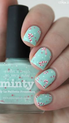 Mint Nail Polish, Do It Yourself Nails, Christmas Nail Art Easy, Mint Nails, Festive Nail Art