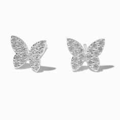 Claire's Sterling Silver Pavé Butterfly Stud Earrings Crown Hair Clip, Sensitive Ears Earrings, Piercing Kit, Flower Crown Hairstyle, Butterfly Stud Earrings, Photo Frame Gift, Word Bracelet, Jewelry Words, Bags For Teens