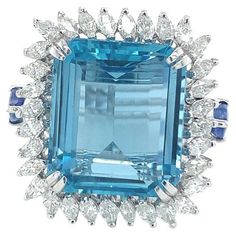 14.37 Carat Natural Brazilian Aquamarine with natural Sapphire 1.11 Carat with diamond set in 18 kt white gold Teal Jewelry, Sapphire Diamond Ring, Diamond Set, Natural Sapphire, Sapphire Diamond, Cocktail Rings, Aquamarine, Diamond Ring, Jewelry Rings