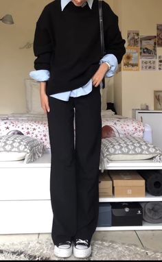 Loose Bottoms Outfit, Hoodie And Dress Pants, Formal Womens Outfits, Size 00 Outfits Women, Classic Causal Style, Masc Thanksgiving Outfit, Modest Black Outfits, Button Up Under Dress, Autumn Fits 2023