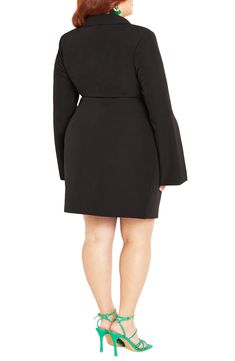 Full of modern polish, this sophisticated blazer-dress features sleek split sleeves. 39" length Notched collar Long sleeves with split cuffs Lined 95% polyester, 5% elastane Spot clean Imported Long Sleeve Elastane Bodycon Formal Dress, Formal Long Sleeve Elastane Bodycon Dress, Chic Elastane Bodycon Dress For Office, Long Sleeve Elastane Bodycon Dress For Work, Chic Long Sleeve Bodycon Dress For Office, Chic Elastane Bodycon Dress For Work, Chic Bell Sleeve Workwear Dress, Fitted Long Sleeve Blazer Dress In Sleek Style, Sleek Long Sleeve Fitted Blazer Dress