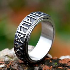 Viking Simple Nordic Rune Men's Fashion Design Stainless Steel Ring Punk Amulet Nordic Rings, Norse Alphabet, Rune Ring, Nordic Runes, Viking Runes, Stainless Steel Ring, Wedding Band Sets, Mens Designer Fashion, Ring For Men