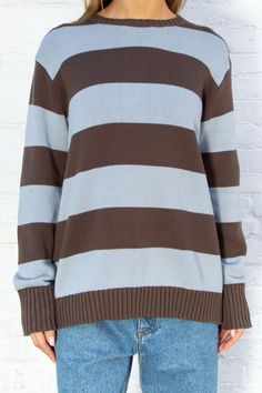 Brianna Cotton Thick Stripe Sweater – Brandy Melville Brianna Sweater, Sweats Outfit, Cap Hair, Brown Sweater