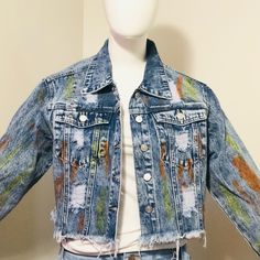 Brand New Crop Denim, Jean Jacket With Pockets, Distressed Look With Multiple Colors I Have Five Left As You See In The Pictures This Denim Jacket You Can Wear All Year Round With Any Outfit Dress Up Or Dress Down Trendy Cotton Denim Vest For Fall, Urban Cotton Denim Vest For Spring, Casual Multicolor Denim Jacket, Multicolor Denim Jacket With Pockets For Spring, Urban Blue Denim Jacket For Fall, Multicolor Denim Jacket For Fall, Fall Multicolor Denim Jacket, Blue Cropped Cotton Denim Jacket, Multicolor Denim Jacket With Pockets For Fall