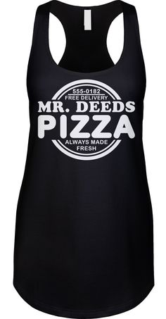 Free delivery 🍕 We prefer to print this design on Next Level's LADIES Ideal Racerback Tank Top line which is 60% combed ringspun cotton/40% polyester (yes, that is the good soft stuff, not the cheap scratchy kind), but if those are not available from our supplier for the size and color you'd like we will use a comparable brand as a replacement to get you your item as soon as possible with the same quality and feel you've come to expect from Next Level.  The design is printed and shipped in the USA.  Wash garment inside out in COLD water on a delicate cycle. Dry with a no heat setting or hang dry. If you are unsure of what size to get please note that this is a LADIES FIT which is smaller than a regular womens fit, so please buy a size up or check the sizing chart in the photos to make sur Mr Deeds, Pop Culture Shirts, Funny Tank Tops, Novelty Clothing, Movie Shirts, Top Funny, Racerback Tank Top, Sizing Chart, Womens Tank