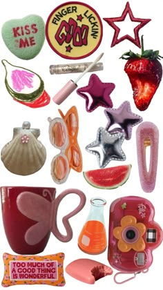 a collage of various items that include soaps, lipstick, and other things