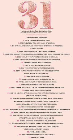 a pink poster with the words 31 things to do before december 31st written on it