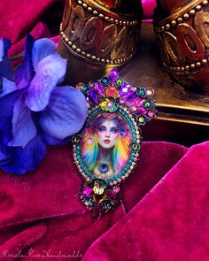 Colorful Sparkly 5-D Lady Statement Ring, Fuchsia Pink, Teal Blue Fantasy Jewelry, Exotic Alien Woman w/ Rainbow Hair, Large Adjustable Ring Alien Woman, Exotic Women, Rainbow Hair, Fantasy Jewelry, Fuchsia Pink, Adjustable Ring, Adjustable Rings, Statement Ring, Teal Blue