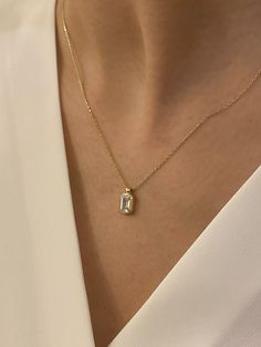 14K Solid Gold Baguette Diamond Charm Square Diamond Pendant - Etsy Minimalist White Jewelry With Baguette Diamonds, Elegant Diamond White Rectangular Necklace, Elegant Rectangular Diamond White Necklace, White Diamond Rectangular Necklace, Minimalist Baguette Diamond Jewelry As Gift, White Baguette Cut Jewelry For Everyday Wear, Elegant White Gold Necklace With Rectangular Stone, Delicate Baguette Cut Jewelry For Gifts, Minimalist Gold Baguette Cut Necklace