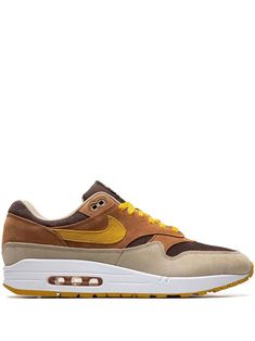 Nike Air Max 1 "Duck Pecan" Sneakers - Farfetch Ochre Yellow, Kicks Shoes, Ugly Duckling, Planet People, Nike Air Max 1, Brown Sneakers, Swoosh Logo, Air Max 1, Dolce & Gabbana