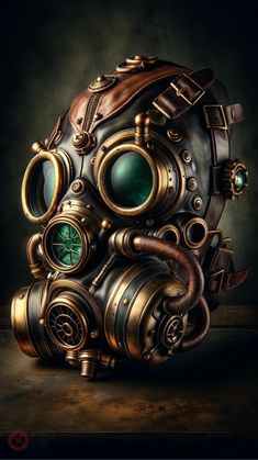 Discover the unique blend of style and function with this steampunk gas mask. Featuring intricate gears, metallic accents, and leather straps, it's a perfect fusion of Victorian industrial design and modern practicality. Ideal for steampunk enthusiasts and collectors alike. Steampunk Gas Mask, Steampunk Machines, Victorian Industrial, Leather Masks, Steampunk Elements, Unique Half Sleeve Tattoos, Steampunk Artwork, Steampunk Aesthetic