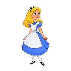 a cartoon girl in a blue and white dress