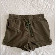 Green Forever 21 Shorts With Tie Waist Never Worn Summer High-waisted Khaki Shorts, Khaki High-waisted Summer Shorts, Khaki High-waisted Shorts For Summer, Summer Khaki Shorts, Khaki Shorts For Vacation, Khaki Summer Shorts, Trendy Relaxed Fit Khaki Shorts, Trendy Green Pajama Shorts, Trendy Green Short Pajama Shorts