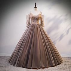 light brown quinceanera dress 1214-006 Brown Quinceanera Dresses, Brown Wedding Dress, Simple White Wedding Dress, Velvet Wedding Dress, Masquerade Prom, Dress Beading, Long Sleeve Bridesmaid Dress, Grey Prom Dress, Lace Applique Wedding Dress