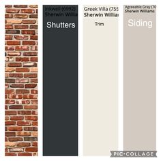 the brick wall has different shades of gray, white and grey paint colors on it