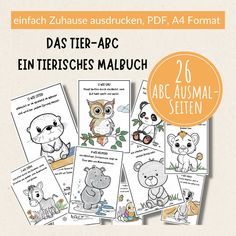 the german language book has an image of animals on it and is also available for children to color