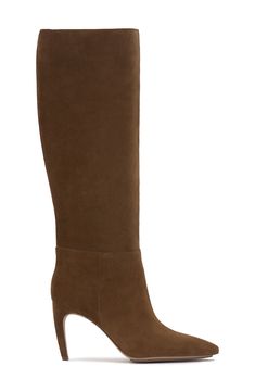 A pointy toe and tapered heel balance a rich leather boot shaped in a knee-high silhouette for timeless appeal. 3 1/4" heel 15 1/4" shaft; 15" regular calf circumference
 15 1/4" shaft; 16" wide calf circumference Side zip closure with elastic gore inset Leather upper/synthetic lining and sole Imported Elegant High Shaft Brown Boots, Elegant Brown High Shaft Boots, Heeled Boots With Sculpted Heel For Workwear, Classic Knee-high Boots With Pointed Toe And Reinforced Heel, Snip Toe Knee-high Boots With Reinforced Heel For Work, High Shaft Heeled Boots With Sculpted Heel For Work, Classic Fall Boots With 4-inch Heel, Fitted Boots With Suede Lining And Pointed Toe, Suede Lined Pointed Toe Work Boots