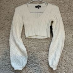 Lulus Sweater White Beuatiful Cropped White Knit Sweater, Cute White Sweater, White Fitted V-neck Cropped Sweater, Trendy White Fitted Cropped Sweater, Coquette Sweaters, White Knit Sweater Outfit, Coquette Sweater, Stylish Images, Knit Sweater Outfit