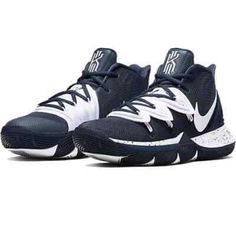 Nike Kyrie 5 Midnight Navy/White Preowned Sneakers Size Us 9.5 Nike Kyrie 5, Kyrie 5, Navy Sneakers, Nike Kyrie, Fresh Kicks, Midnight Navy, Shoes Nike, Navy White, Men's Nike