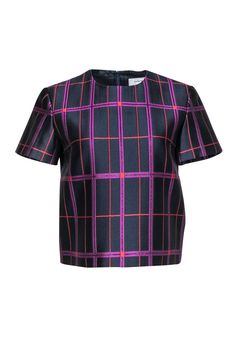 Current Boutique-Carven - Navy, Purple & Red Plaid Short Sleeve Boxy Top Sz 6 Preppy Vibes, Boxy Top, Navy Purple, Fall Day, Plaid Design, Plaid Shorts, Red Plaid, Women's Plaid Shirt, Shirts Tops