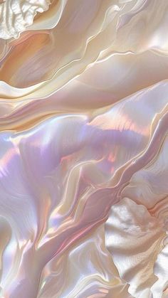 an abstract painting with white and pink colors on the surface, as if it were liquid paint or acrylic