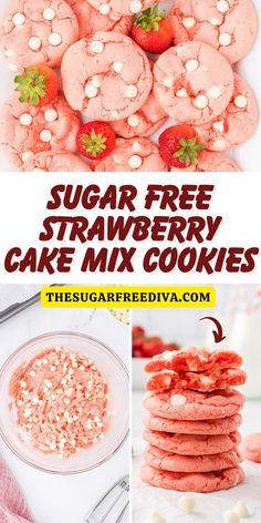 sugar free strawberry cake mix cookies collage