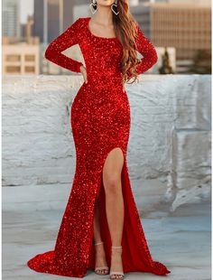 Women's Red Christmas Party Dress New Year's Eve Dress Sparkly Sequin Dress Long Dress Red Long Sleeve Sequins Square Neck Winter Dress Christmas Floor-length Evening Dress, Winter Prom Maxi Length Dress, Winter Sequin Floor-length Dress, Winter Floor-length Sequin Dress, Winter Party Maxi Length Evening Dress, Fitted Sequin Evening Dress For Christmas, Winter Prom Long Sleeve Maxi Dress, Red Long Sleeve Mini Dress For Prom, Fitted Winter Prom Dresses