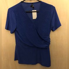 *Brand Unknown, The Only Flaw To This Clothing Peice Is The Brand Is Discolored* Brand New With Tag Ships Fast Blue Stretch Blouse For Workwear, Blue Stretch Blouse For Work, Blue Stretch Tops For Workwear, Casual Blue Fitted Blouse, Fitted V-neck Blue Blouse, Striped Tops Women, Mesh Sweater, Maroon Blouse, Navy Blue Blouse