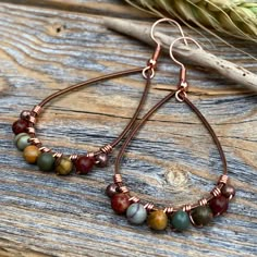 Red Creek Jasper Earrings, Boho Earrings, Bohemian Jewelry, Copper Teardrop Earrings, Stone Jewelry, Gifts for Her, Wire Wrapped Jewelry - Etsy Wire Wrapped Stone Jewelry, Red Creek Jasper, Jasper Jewelry, Earrings Stone, Jasper Earrings, Wire Work Jewelry, Earrings Inspiration, Handmade Wire Jewelry, Jewelry Making Ideas