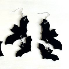 Dangle Bat Earrings - Goth Vampire Gothic Halloween Costume Party Perfect For Halloween Costumes, But The Quality Allows You To Wear For Any Occasion. Witchy Halloween Earrings, Witchy Halloween Party Earrings, Edgy Halloween Jewelry For Costume Party, Black Spooky Jewelry For Costume Party, Edgy Dangle Earrings For Halloween, Black Jewelry For Halloween Alternative Fashion, Spooky Black Jewelry For Halloween, Spooky Black Halloween Jewelry, Black Vampire Jewelry For Halloween