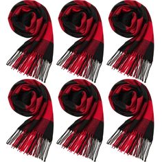 JaGely 6 Pcs Blanket Scarf Warm Soft Winter Scarves for Women Men Classic Black and Red Buffalo Plaid Scarf with Tassel Edge Description and features Ample Quantity to Meet Your Needs: you will receive 6 pieces of women plaid scarfs, coming in classic black and red colors, sufficient to meet your daily use, replacing and sharing requirements Easy to Match: adopting Christmas red and black colors and tassel edge designs, this winter scarf can be easily matched with your clothing, such as jackets, jeans, suits and so on, adding more points to your daily outfits Notable Size Information: our blanket scarf measures about 183 x 30 cm/ 72 x 12 inches, easy to fold into the shape you want, which are suitable for most people, women, men, girls, boys Soft and Warm Material: these scarfs plaid are m Buffalo Plaid Scarf, Checkered Scarf, Winter Scarves, Red Buffalo Plaid, Soft Winter, Kids Scarf, Checked Scarf, Men Classic, Blanket Scarf